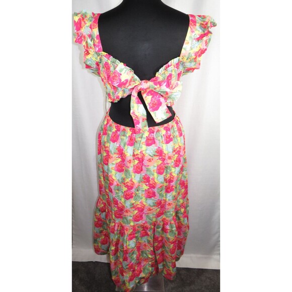 Peyton & Parker Bright Floral Ruffled Smocked Tie Back Maxi Dress Plus 3X - Picture 10 of 12